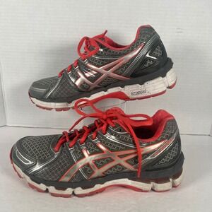 Asics Gel-Kayano 19 Womens Running Shoes Gray Red Silver T351Q Size 8.5